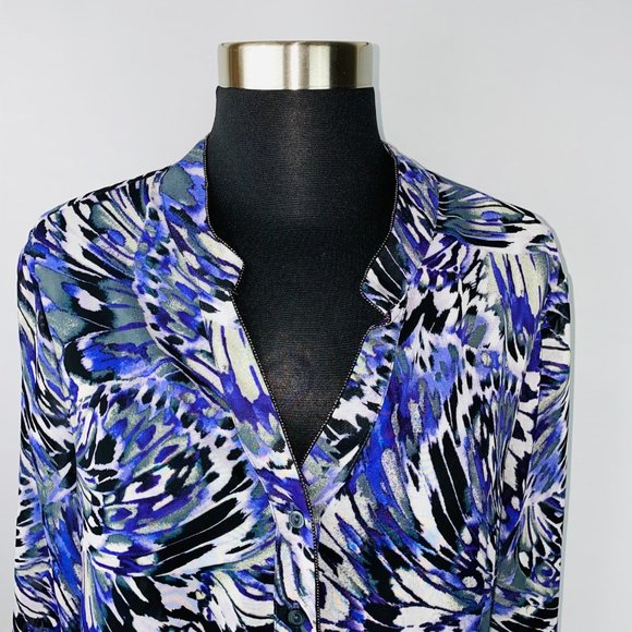 Sunny Leigh Popover Top Abstract Feathery Print Top M - Picture 2 of 5